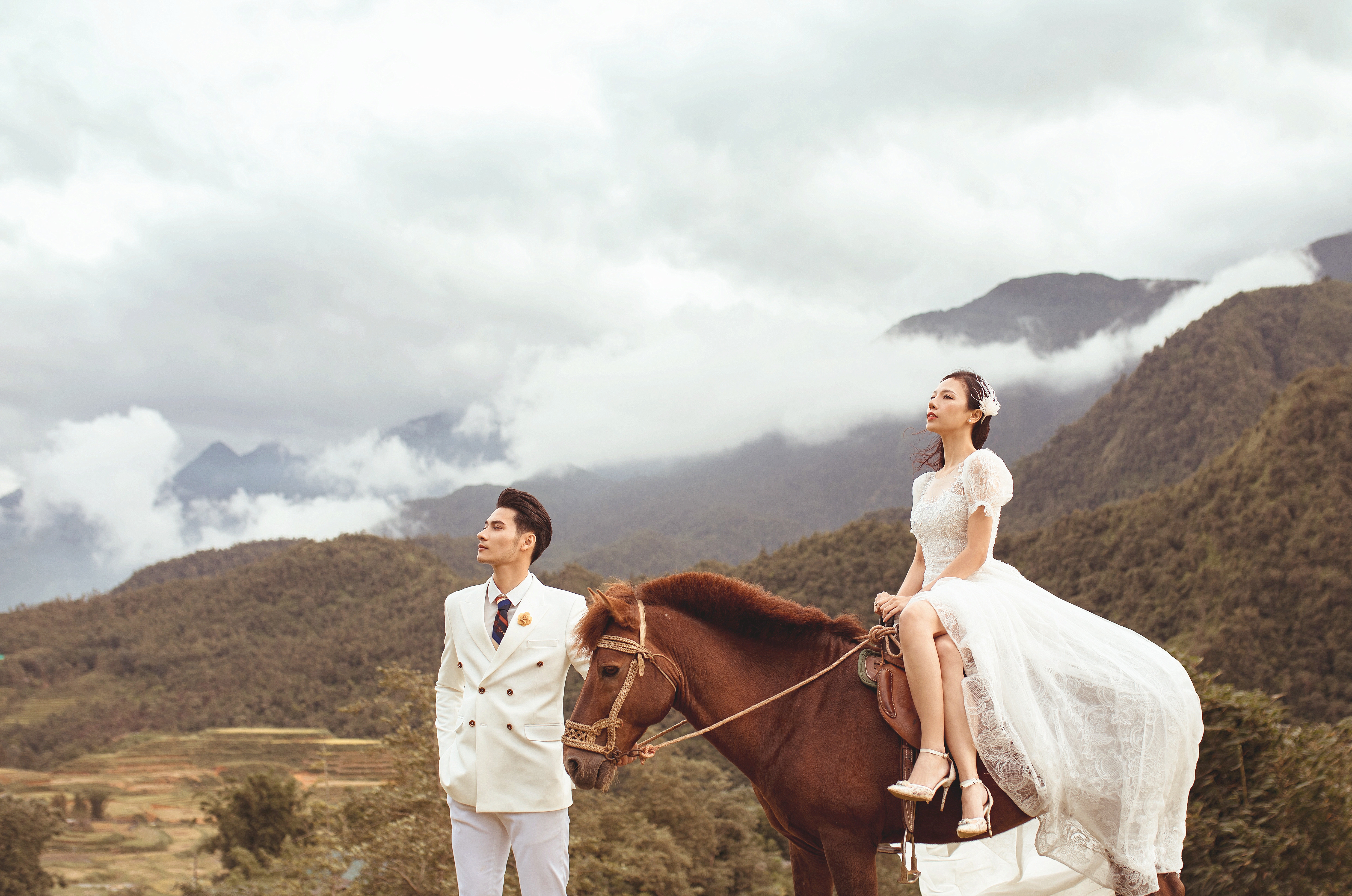 Sapa,City,,Vietnam,-,February,2021:,Bride,Sitting,On,Horseback,