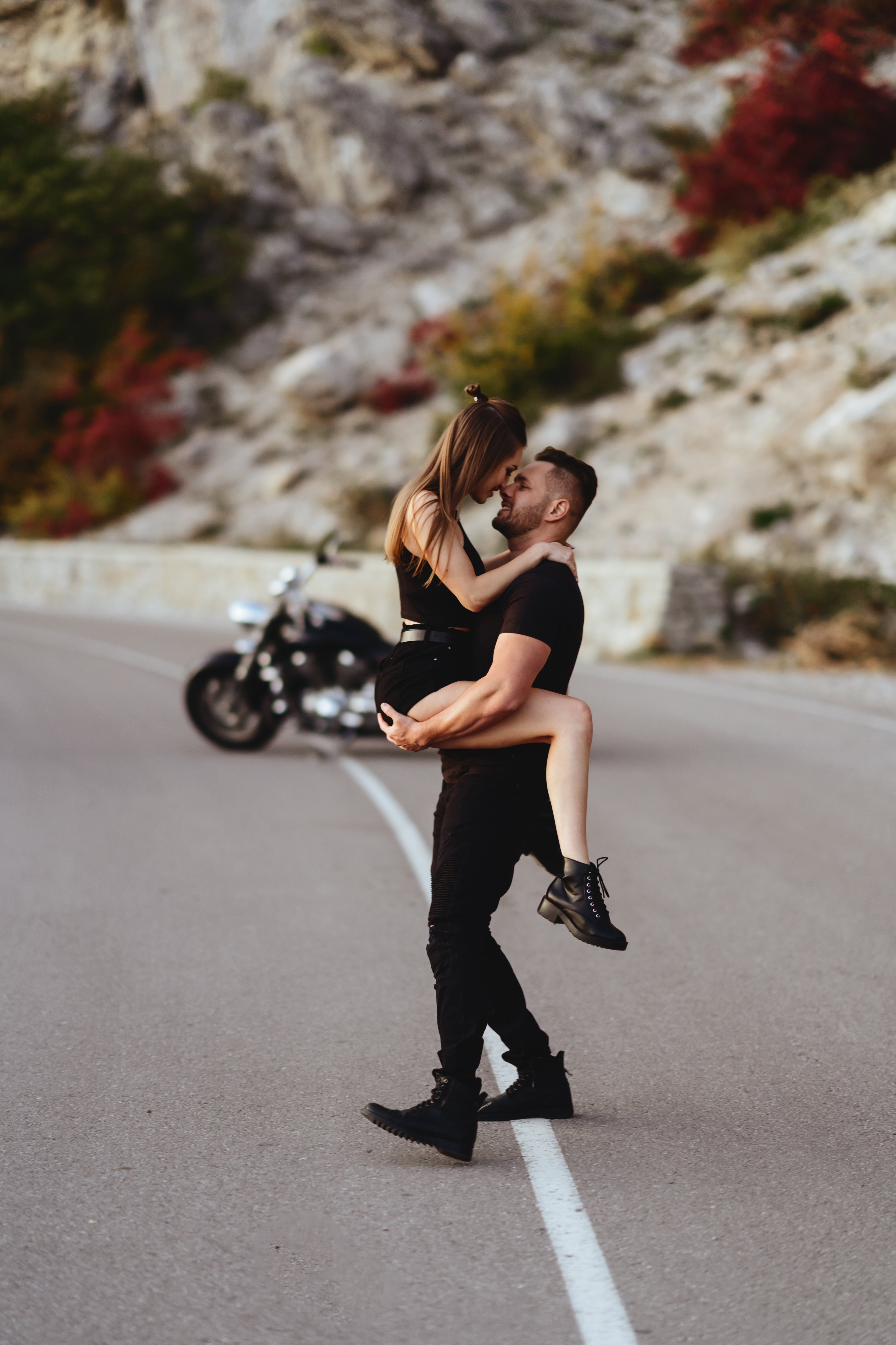 Portrait,Of,Beautiful,Young,Couple,On,A,Motorcycle.,Attractive,Young